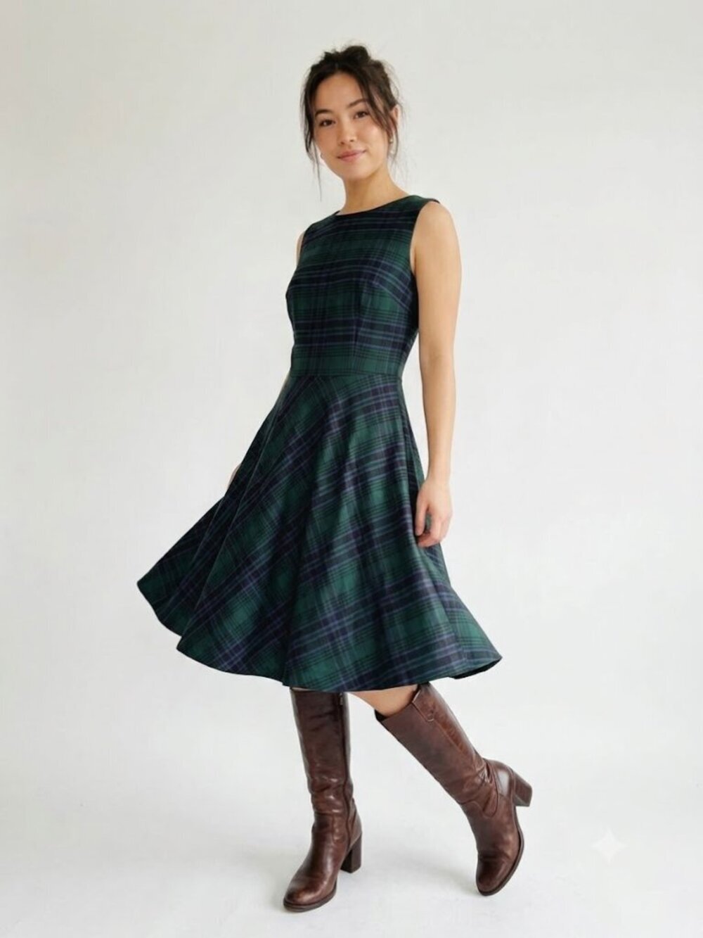 Talbots Petite Wool Blend Black Watch Plaid Fit & Flare Dress Size 8P